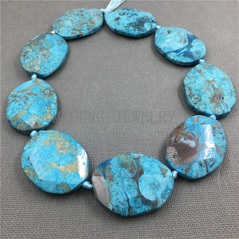 Oval FacetedBlue Ocean Jaspers Slab Slice Beads, Nature Stone Sediment Jaspers Pendant Beads For DIY Jewelry MY1117