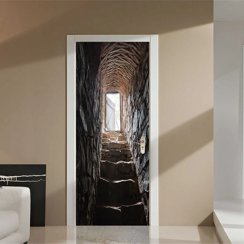 PVC Self-Adhesive Waterproof Wallpaper 3D Stereo Stairs Photo Wall Mural Door Sticker Living Room Personality Home Decor Sticker