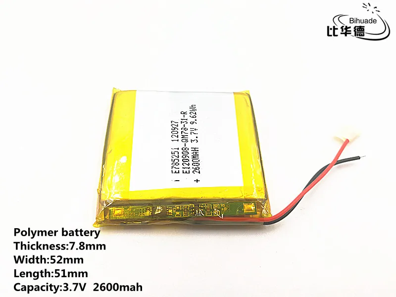 جيد كوليتي 3.7 V ، 2600 mAH ، 785251 بوليمر ليثيوم أيون/بطارية ليثيوم أيون ل لعبة ، قوة البنك ، GPS ، mp3 ، mp4
