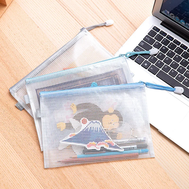 DELI Transparent Document Bag A5 Zipper Bag Mesh Office Document Package Storage Handbag Student Stationary fichario folder