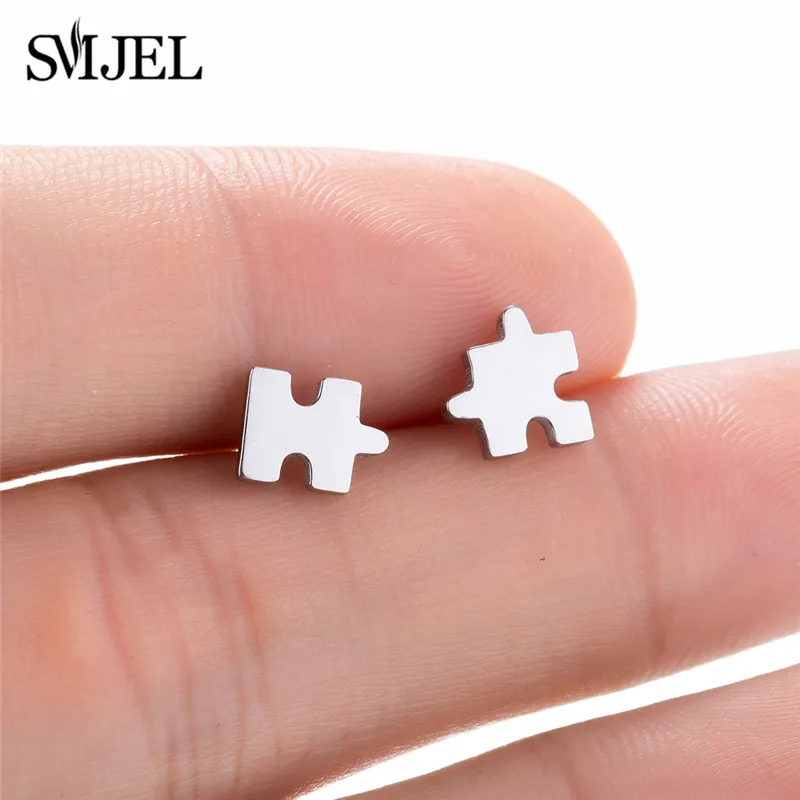 Picture: SMJEL Metal Puzzle Stud Earrings Black Personality Unique Geometric Earring for Women Girls Christmas Gifts Hot Sale Jewelry