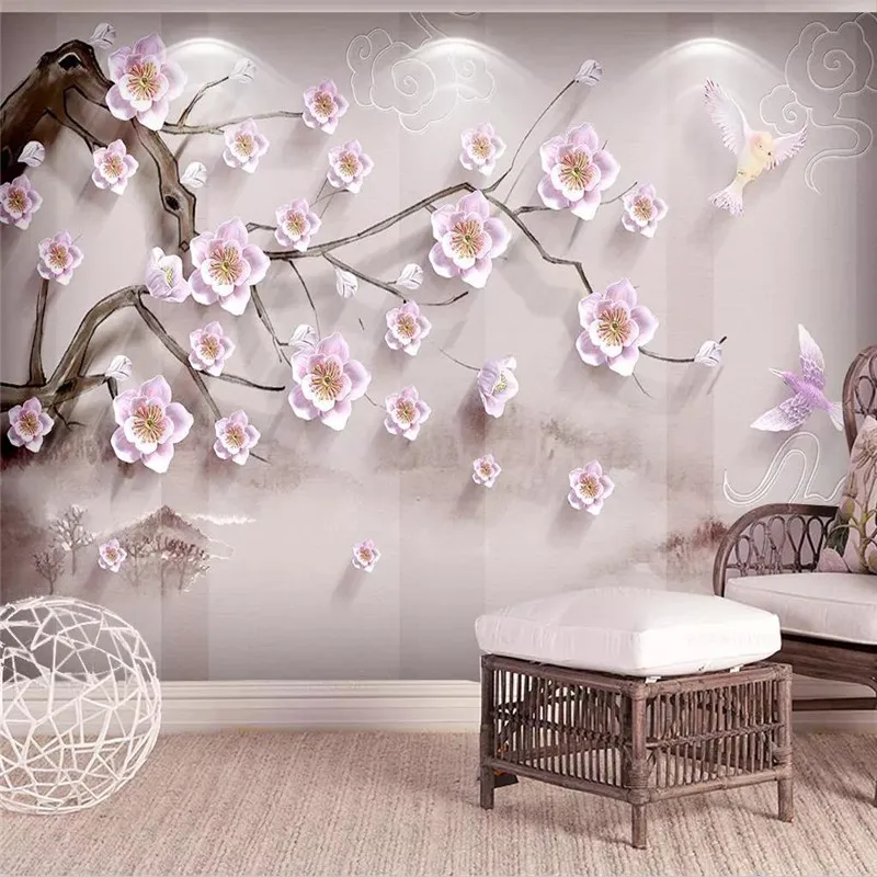 

Plum blossom elegant simple romantic TV background wall professional production mural custom photo wallpaper