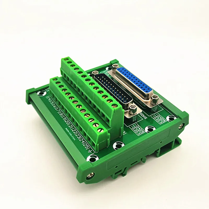 DIN rail  mountable D-SUB DB25 Male / Female Header Breakout Board, Terminal Block, Connector.