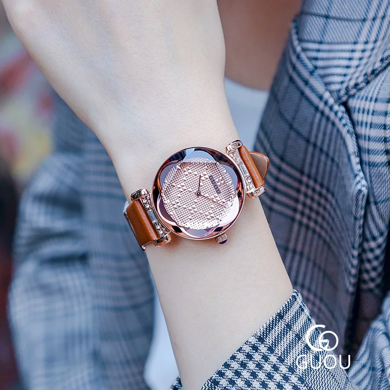 

Golden Fashion Simple Ladies Watches Leather Watchband Quartz Waterproof women Watch g6603