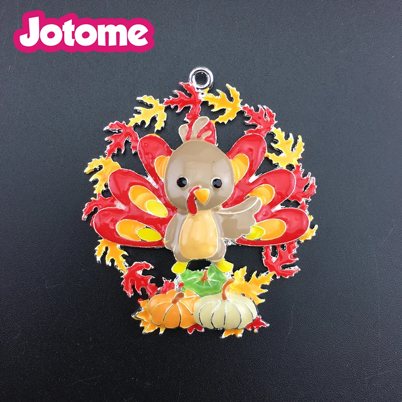 

50pcs/lot silver tone Orange Enamel cute Turkey animal For Halloween, Customize Bird Pendant/charm For Necklace
