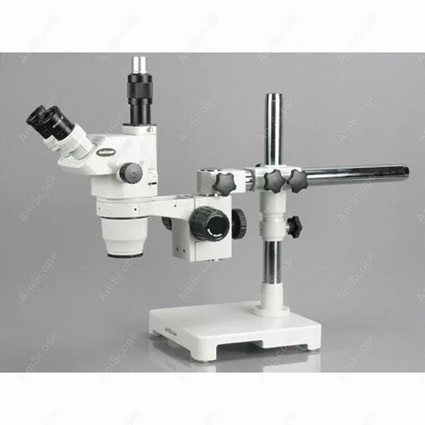 Ultimate Trinocular Zoom Microscope--AmScope Supplies 6.7X-90X Ultimate Trinocular Zoom Microscope on Single-Arm Boom Stand