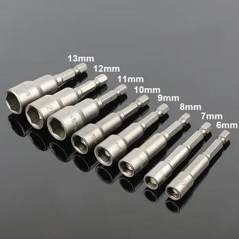 8 sztuk 6-13mm magnetyczne nakrętki sześciokątne nakrętki kierowcy bity 65mm długość elektryczny śrubokręt gniazdo zestaw kluczy nasadowych Adapter gniazda