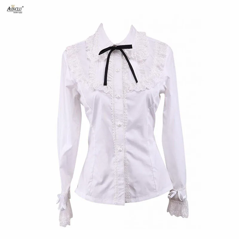 

Ainclu XS-XXL Женская белая хлопковая Повседневная Верхняя одежда с длинными рукавами, с кружевом и бантом, бесплатная доставка
