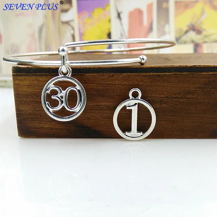 High Quality 10 Pieces/Lot Diameter 14mm Silver Plated  20-30 Figure Number Charms For Bracelet Making