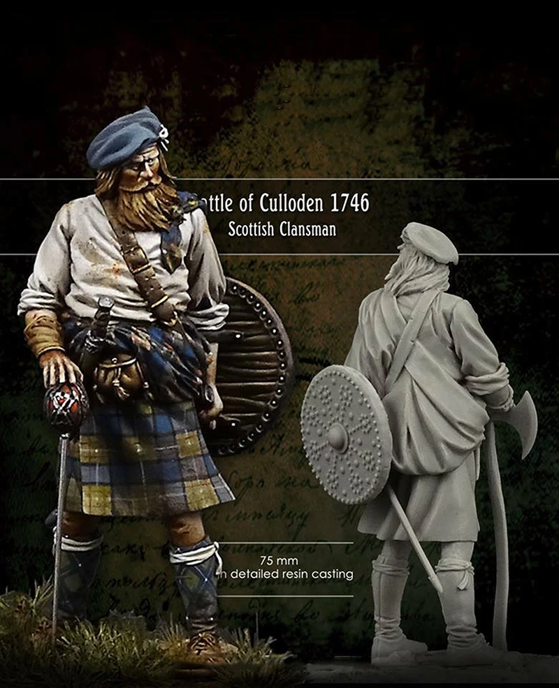 Unassambled   1/24 75MM  Battle of Culloden Officer  Scottish Clansman 75MM  Historical  Resin kit miniature model Unpainted