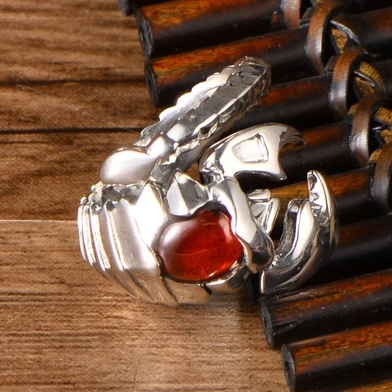 

100%925 sterling silver jewelry retro inlaid garnet scorpion Wang open ring free shipping