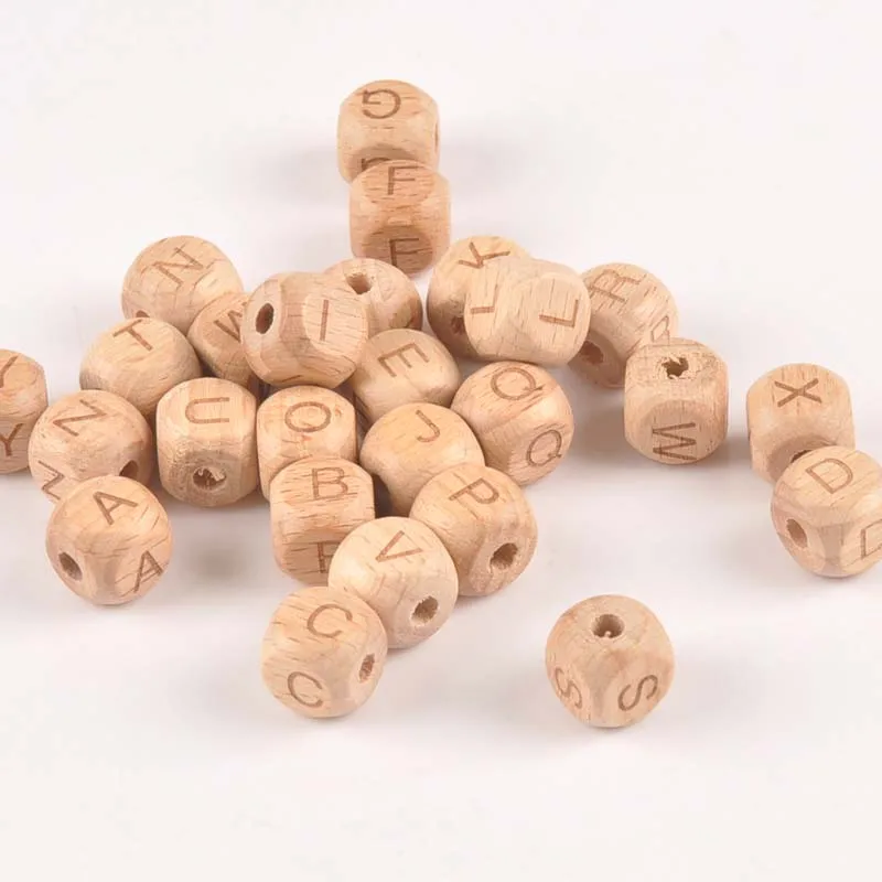 26 stücke Natürliche holz Vier seiten gravur Alphabet/Buchstaben quadrat Perlen Pony Perlen Für Schmuck Machen 10/12mm MT2107X