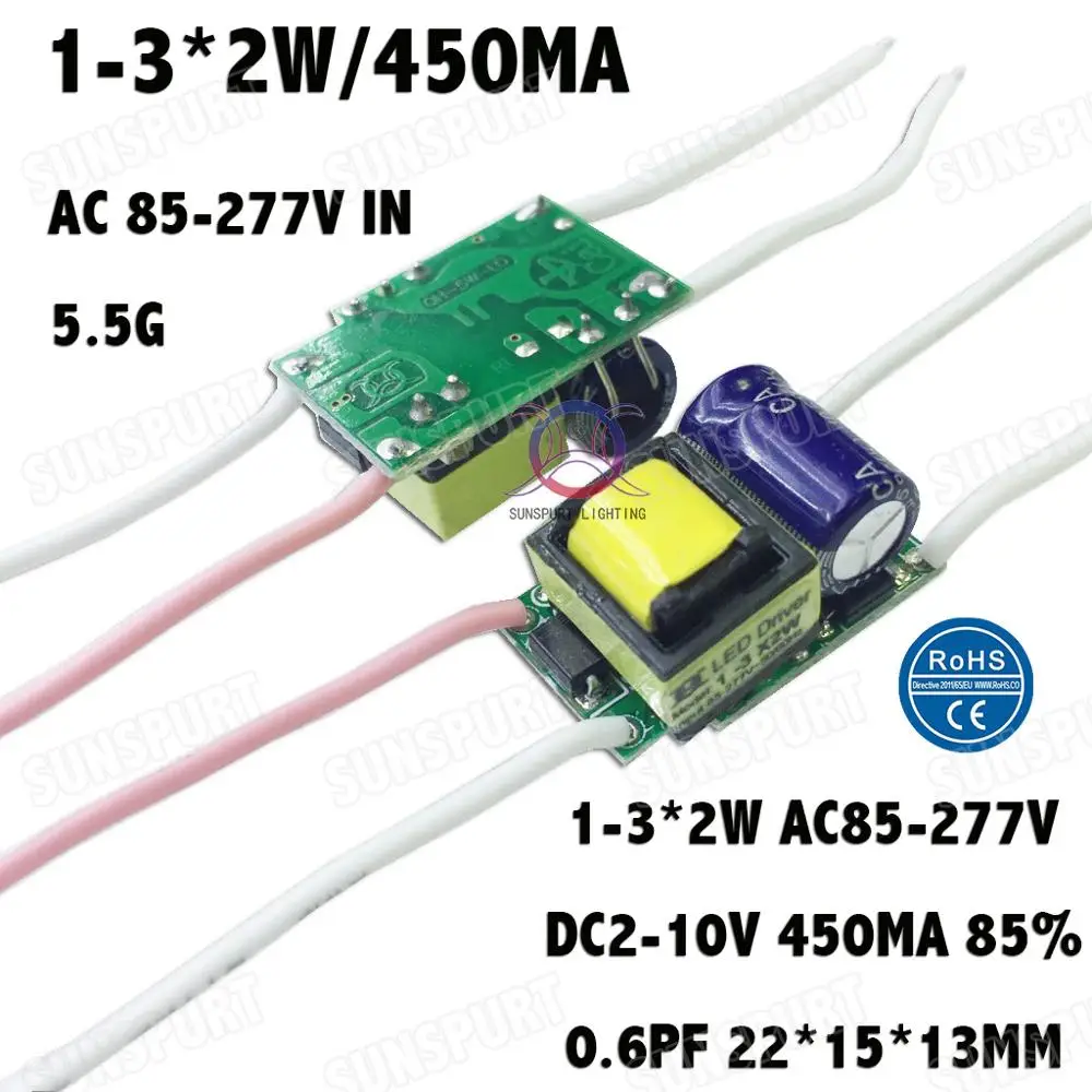 Inside 1-36W Isolation AC85-277V LED Driver 1-3x2W 3-6x2W 4-8x2W 7-13x2W 13-25x2W 450mA DC2-85V Constant Current Free Shipping