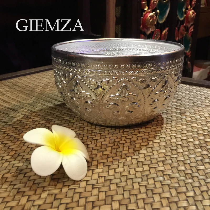 GIEMZA Metal Bowls Spa Serving Foe Mixing Bowing 1pc Large Bowl Salad Kitchen Candy Vintage Thailand Decorative No Lid