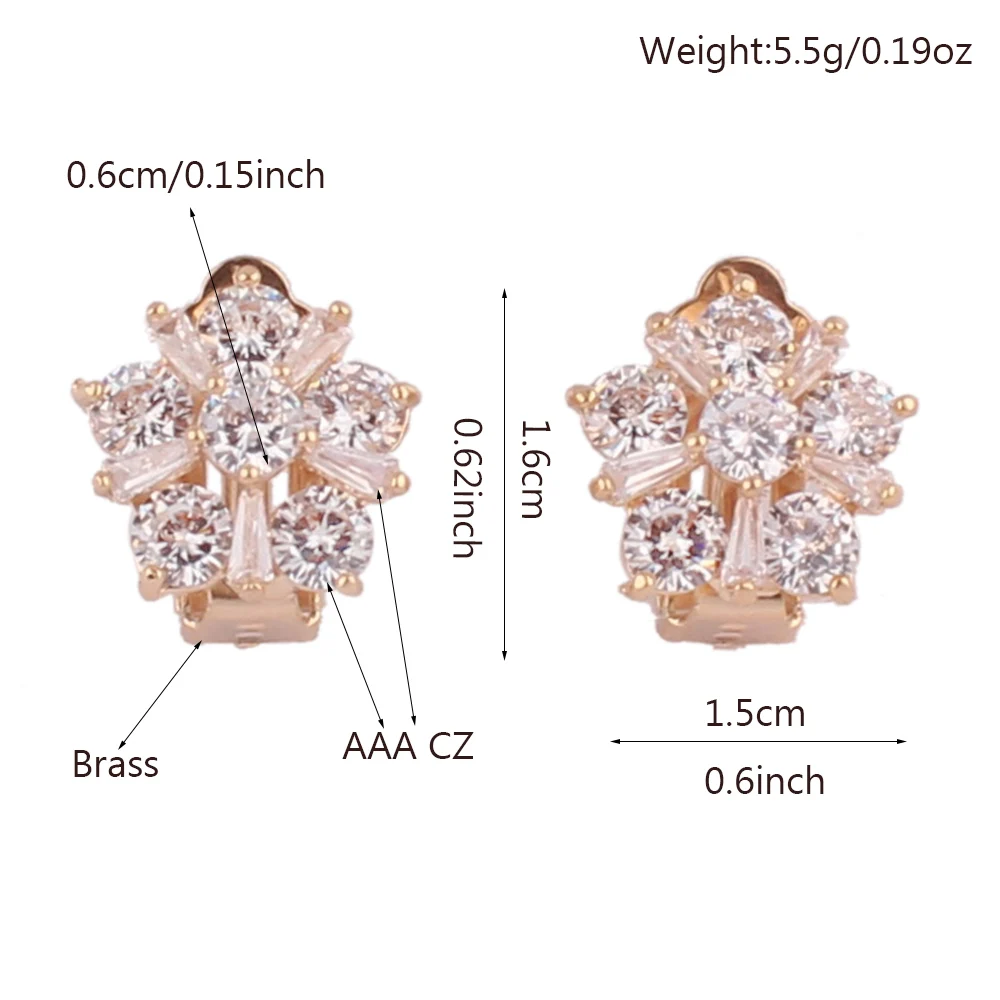 Grace Jun High-grade AAA Cubic Zircon Flower Shape Clip on Earrings for Women Bride Wedding Gorgeous Cushion No Pierced Earrings