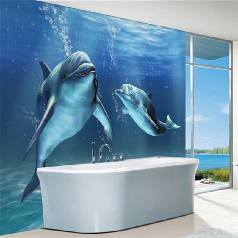 beibehang papel de parede New mural stereoscopic 3D HD video wall wallpaper dolphins  background wallpaper bedroom living room