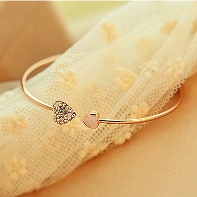 SUMENG New Arrival 2024 Fashion Adjustable Crystal Double Heart Bow Bilezik Cuff Opening Bracelet For Women Jewelry Gifts