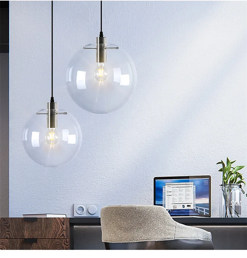 Industrial Glass Ball Pendant Lights Nordic Suspension Luminaire Led Home Decor Hanging Lamp Lights for Kitchen Light Fixtures