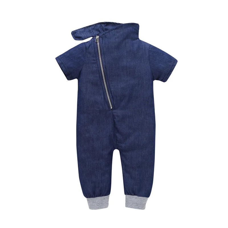 Newborn Baby Boys Girls 2023 Imitation Cowboy Jumpsuit Baby Clothes Climb Short Sleeve Jumpsuit Autumn Spring Clothes Outfits