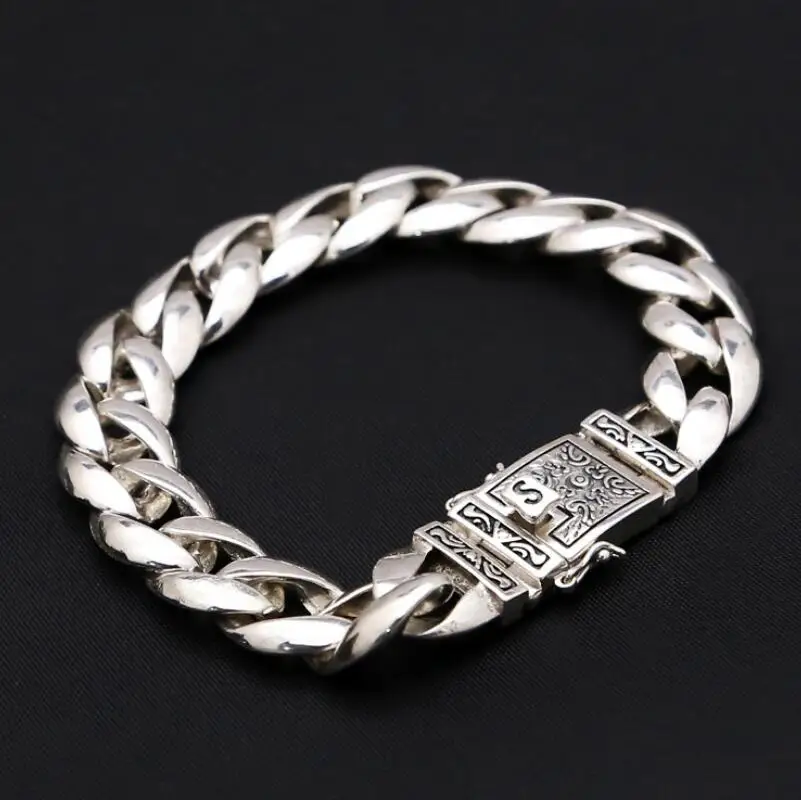 Pure Silver 925 Silver Jewelry Glossy Flat Link Chain Fashion S925 Bracelet