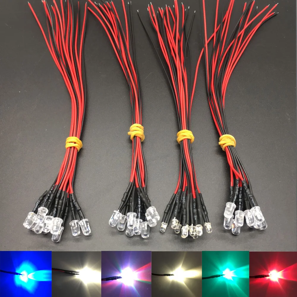 10pcs/lot DC 12V LED Diodes 20cm Pre Wired 5mm LED Light Lamp Bulb Prewired Emitting Diodes For DIY Home Decoration Four Colors