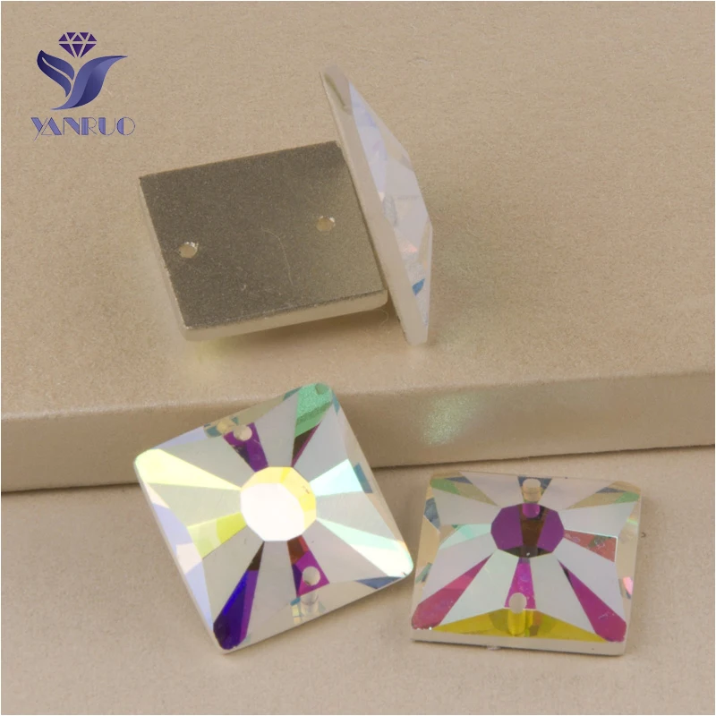 YANRUO 2315MTH Square 16mm AB Matte Sewing Stones DIY Strass Flat Back Glass Rhinestones Sew On Crystals For Decoration