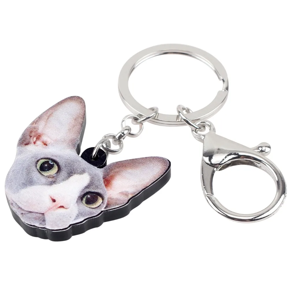 Bonsny Statement Acrylic Cartoon Hairless Sphynx Key Chains Keychains Rings Jewelry For Women Girls Handbag Purse Charms Animal