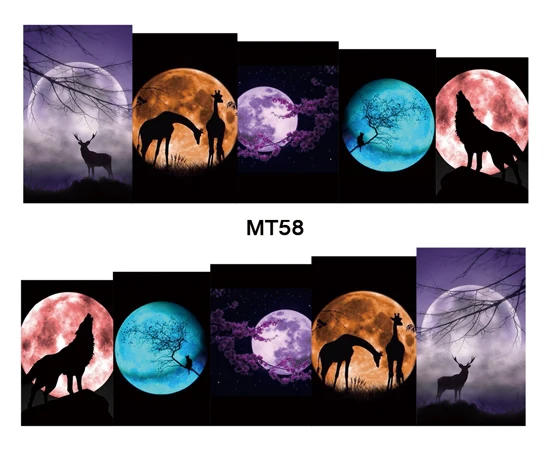 Hot Nail MT58 Full Cover Full Moon Wolf Nail Art Water Transfer Sticker Decal For Nail Art Tattoo Tips DIY Nail Tool