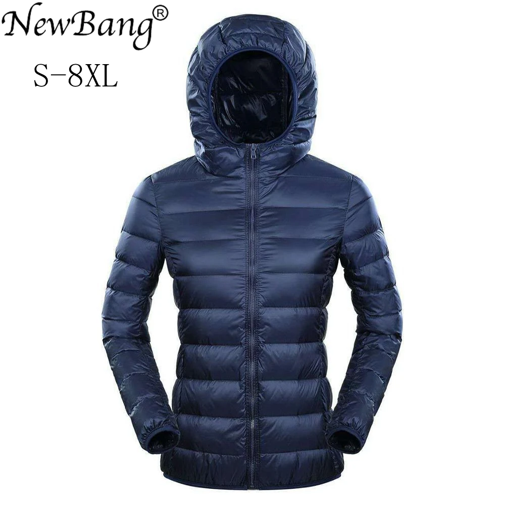NewBang 7XL Plus Size Kurtka puchowa damska z kapturem Ultra lekka kurtka puchowa damska Plus Feather Zimowe cienkie ciepłe wiatrówki