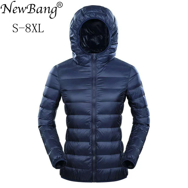 NewBang 7XL Plus Size Kurtka puchowa damska z kapturem Ultra lekka kurtka puchowa damska Plus Feather Zimowe cienkie ciepłe wiatrówki