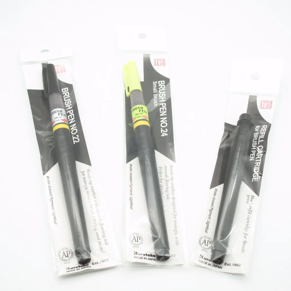 ZIG Kuretake Brush Pens Refillable Cartoonist Pens Scientific Calligraphy Brush Black Comic Drawing Scriptliner Japan