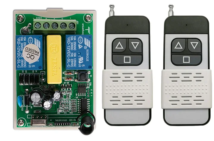 AC220V 2CH RF Wireless Remote Control switch Receiver+Transmitter tubular motor garage door projection screen shutters/blinds