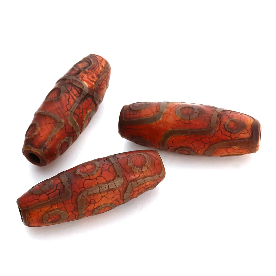 Natural Tibetan  Dzi Beads, Drum, 14x39mm, Hole:Approx 3mm, 2PCs/Bag, Sold By Bag