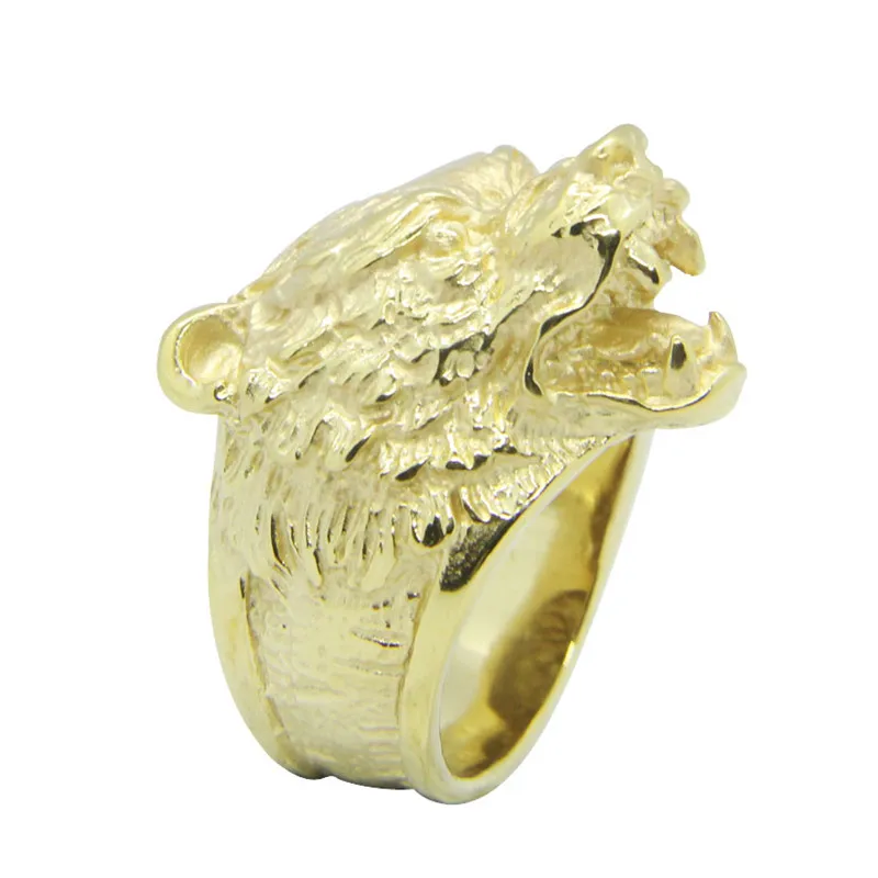 1pc New Design Golden Bear Head Ring 316L Stainless Steel Jewelry Band Party Animal Bear Ring