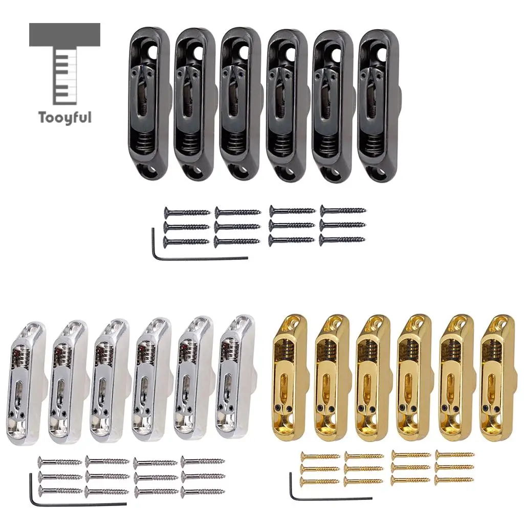 Tooyful 6 Pcs Single Individual Bridge Saddles Tailpiece with Screws Wrench Set for 6 String Electric Guitar Bass Parts