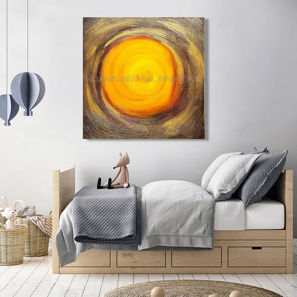 Hand-painted High Quality Modern Abstract Roundness Oil Painting on Canvas Handmade Large Abstract Yellow Circle Oil Painting