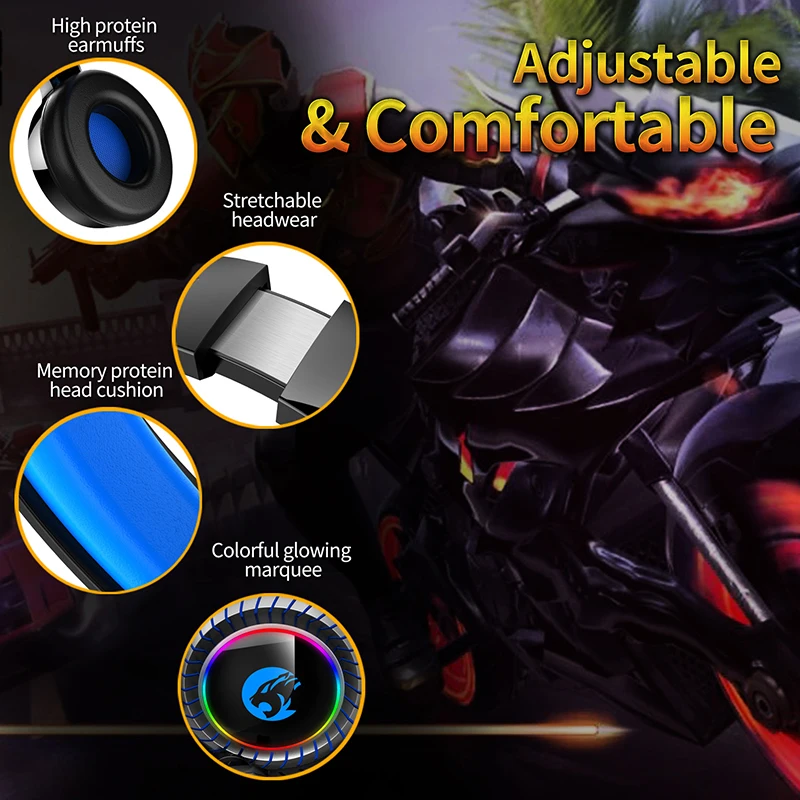Fone de ouvido supra-auricular com som surround 7.1, cancelamento de ruído, microfone, luz led rgb, para jogos, xbox one, ps4, pc