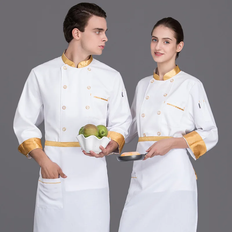 Le Chef porte des vêtements à manches longues pour hommes et femmes, vêtements de cuisine, grande taille, pour Restaurant, hôtel, Barbecue, salopette de personnel, H2027