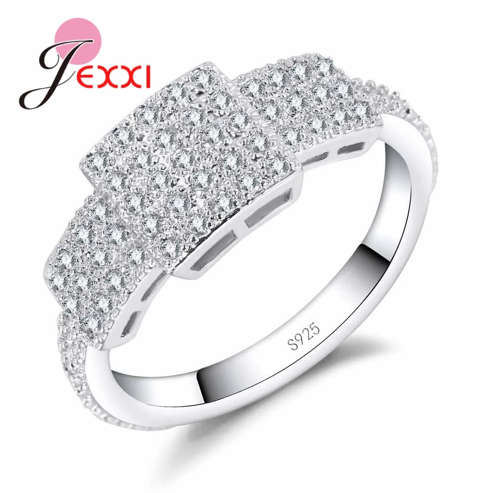 Vintage Sterling Silver Rings for Women Clear Micro Cubic Zirconia Ring Female Exaggerated Ring Jewelery Bague Homme