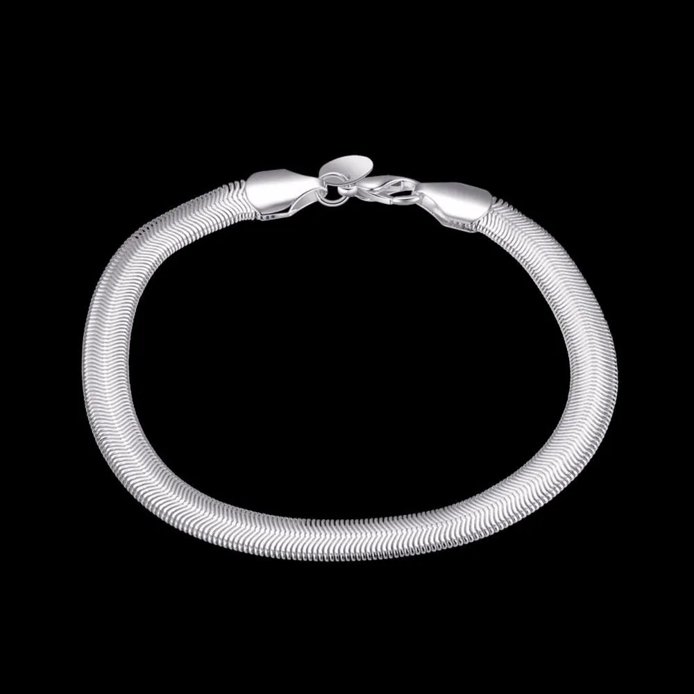 Lekani 925 stamp silver color Bracelet Fine Jewelry 6mm 20cm Snake Bone Flat Male Soft Chain Bracelet Armband/pulsera For Men