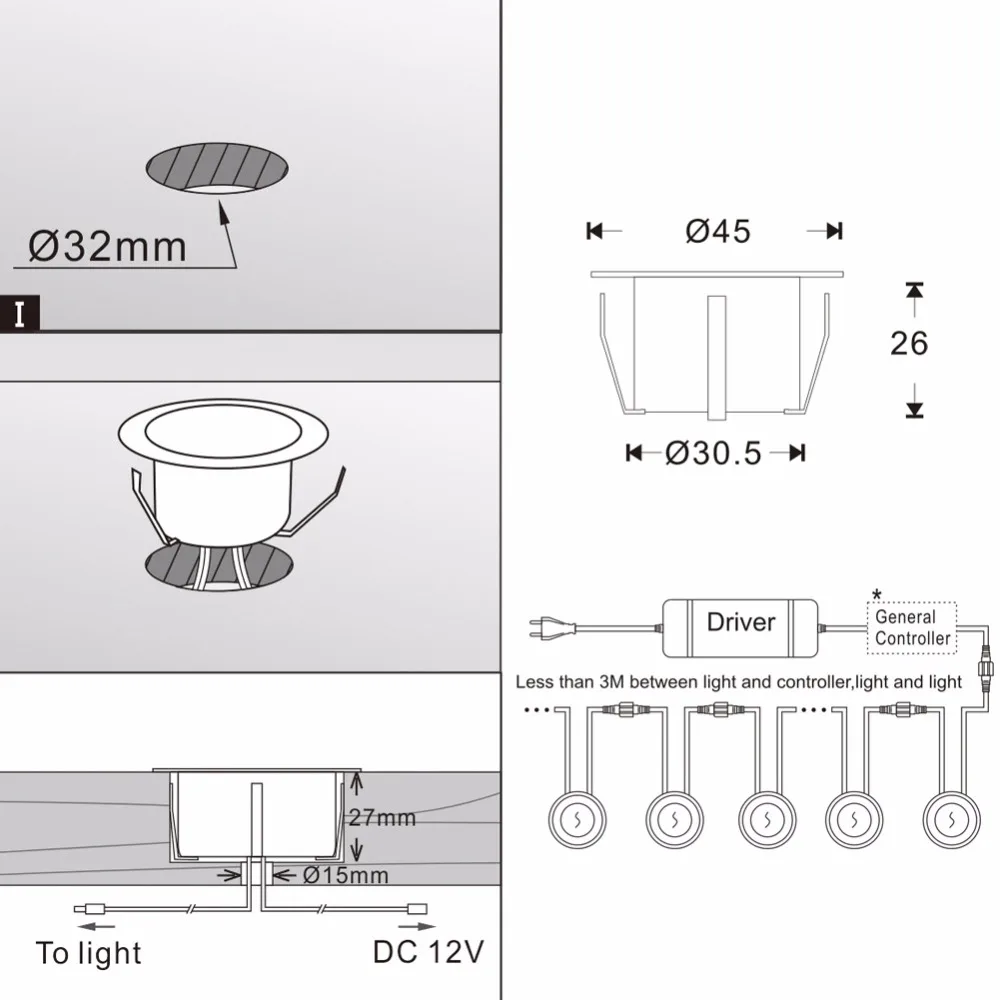 Imagem -06 - Qaca-landscape Lamps Kits Luzes Led Deck Baixa Tensão Dc12v 1w Jardim ao ar Livre Pátio Escadas Luzes Subterrâneas 45 mm Pack