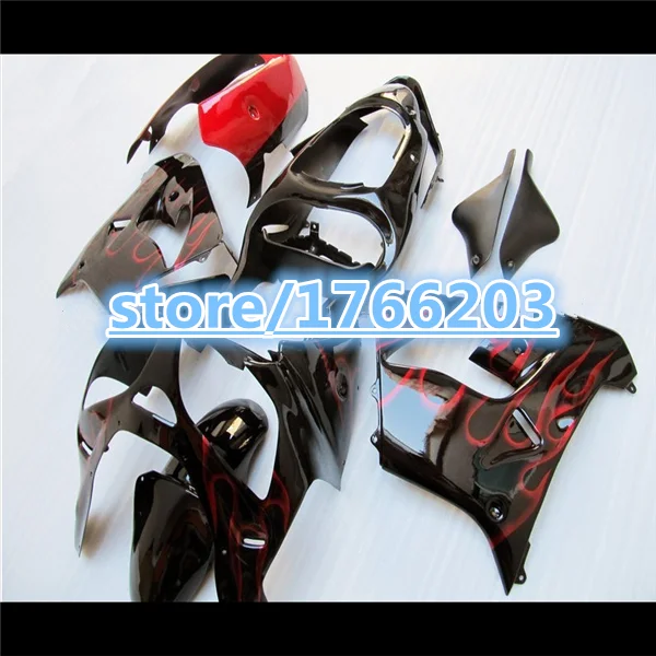 

Red flames Fairing kit for KAWASAKI Ninja ZX9R 00 01 ZX 9R 2000 2001 gloss black ZX-9R 00-01 zx9r 2000-2001 body work Ning