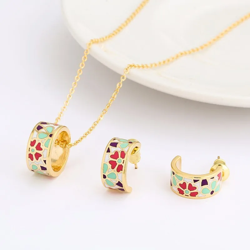 R&X Fashion Romantic Necklace/earrings Girls sieraden Bridesmaid Dubai Stainless Steel Enamel African Beads Jewelry Sets Party