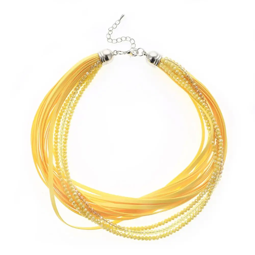 Hand Made Multilayer Choker Statement Necklaces & Pendants For Women Fink and Yellow Rope Chain Beads Collares Jewelry