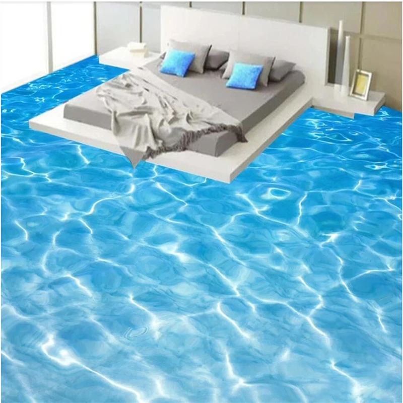 wellyu Modern beautiful sea water ripple 3D floor painting custom large mural floor stickers papel de parede para quarto