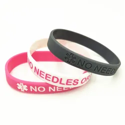 1PC Medical Alert Silicone Wristband No Needles or BP in this Arm Rubber Armband Bracelets&Bangles Adults Gifts Jewelry SH271