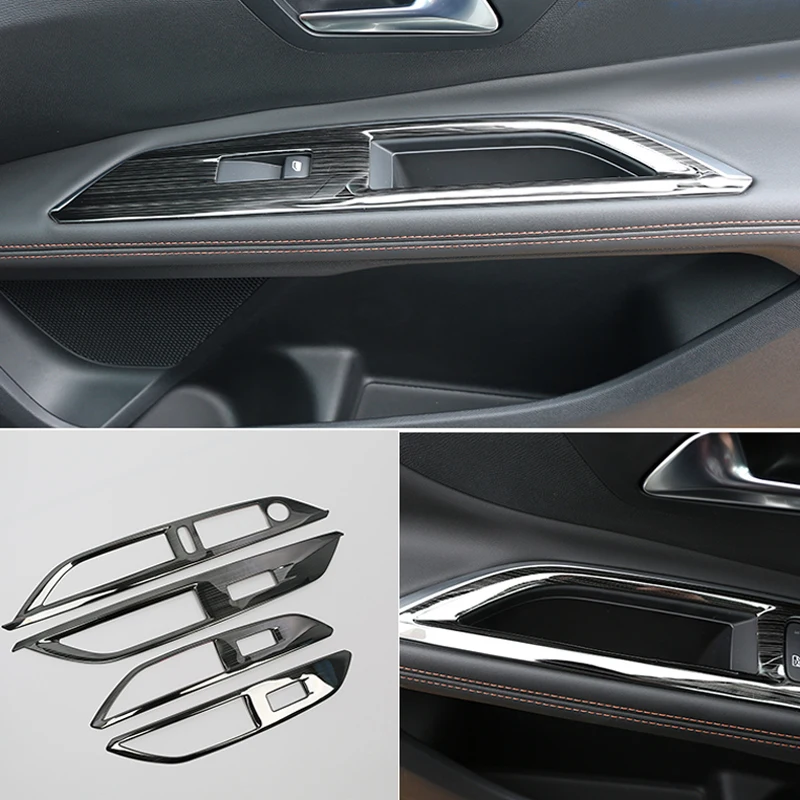 LHD! Car Accessories for Peugeot 3008 5008 GT 2017 2018 2019 2020 2021 Stainless Steel Interior Window Switch Cover Trim 4pcs