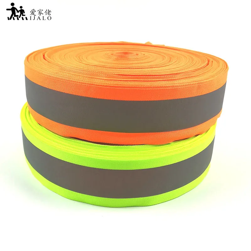 50mmx30mmx100m Oxford Fabric reflective sewing tape sewn on webbing ribbon lime silvery lime tape