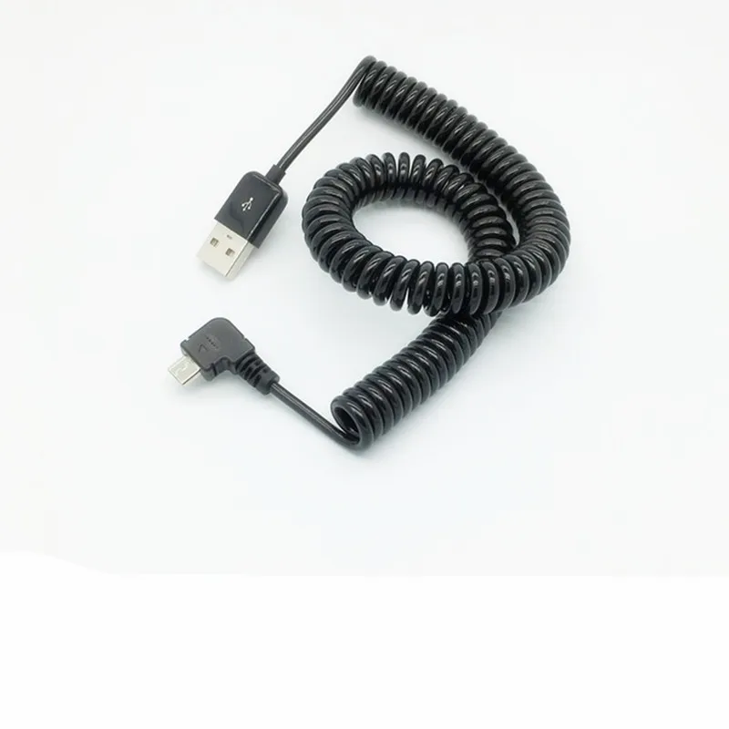 3M/10FT 90 degree right elbow Spring Coiled USB 2.0 Male to Micro USB Data Sync Charger Cable for Android mobile phones