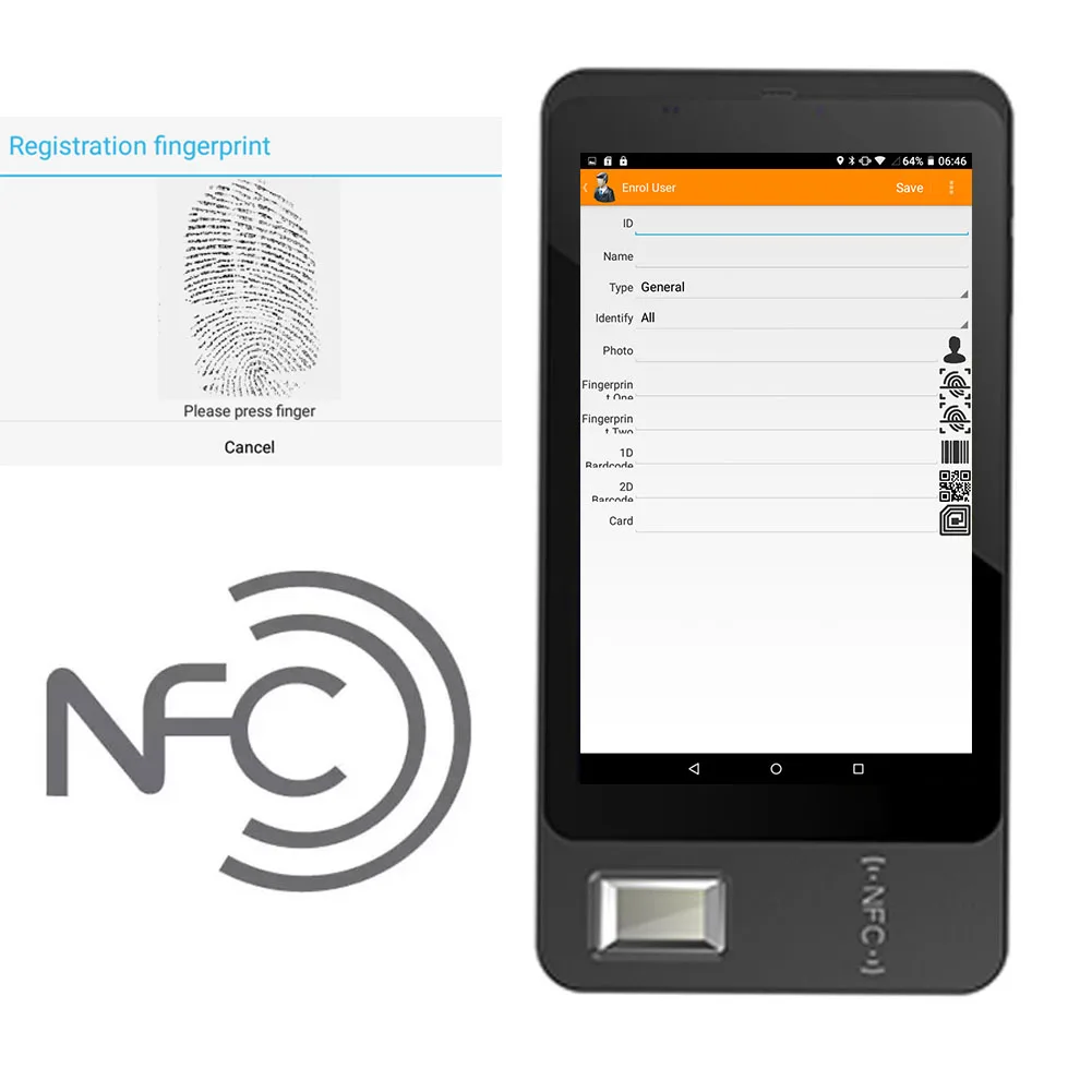 7 Inch Android 5.1 Fingerprint Tablet NFC Card Barcode Scanner Portable BT Fingerprint Reader Web Cloud Time Attendance